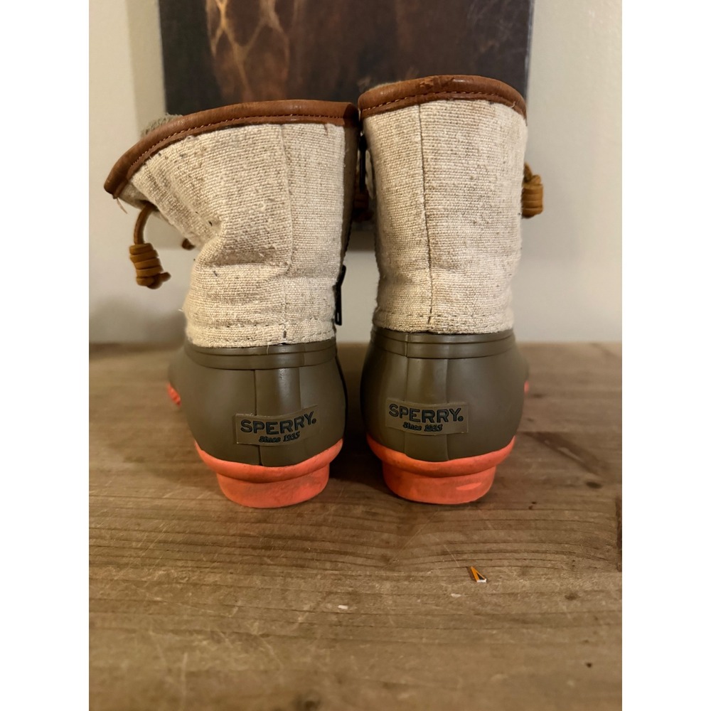 Sperry Saltwater Duck Boots Olive Oatmeal Canvas Ankle Rain Boots Women's 6 - Picture 5 of 5